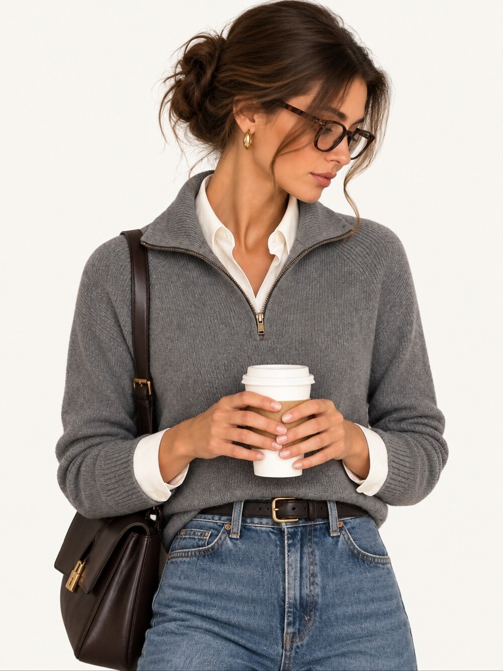 Simons 100% Extra Fine Merino Wool Gray Half-Zip Knit Sweater Classic Casual